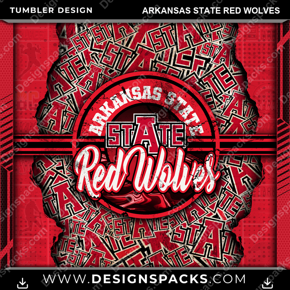 College Sport Ripped Arkansas State Red Wolves NCAA College Sport Tumbler Digital Wrap Design Download