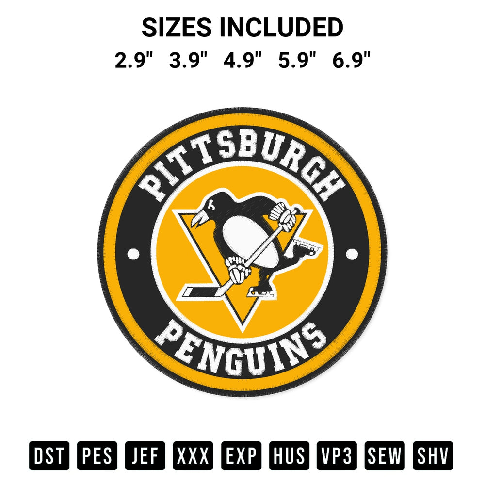 Elevate your next project with our Pittsburgh Penguins Circle Logo Embroidery Design embroidery file. Shop high-quality digital patterns instantly at Designspacks.com. Available sizes: 2.9", 3.9", 4.9", 5.9", 6.9".