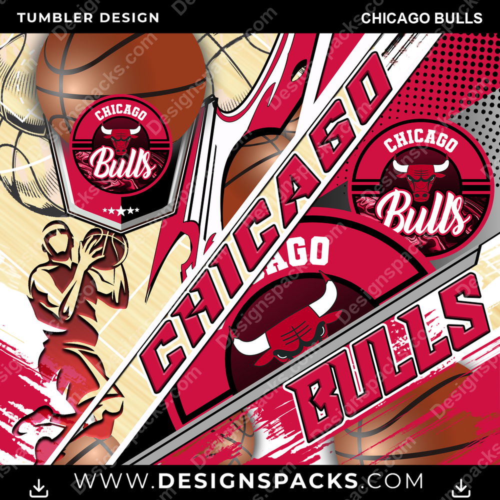 Basketball Silhouette Chicago Bulls Tumbler Digital Wrap Design