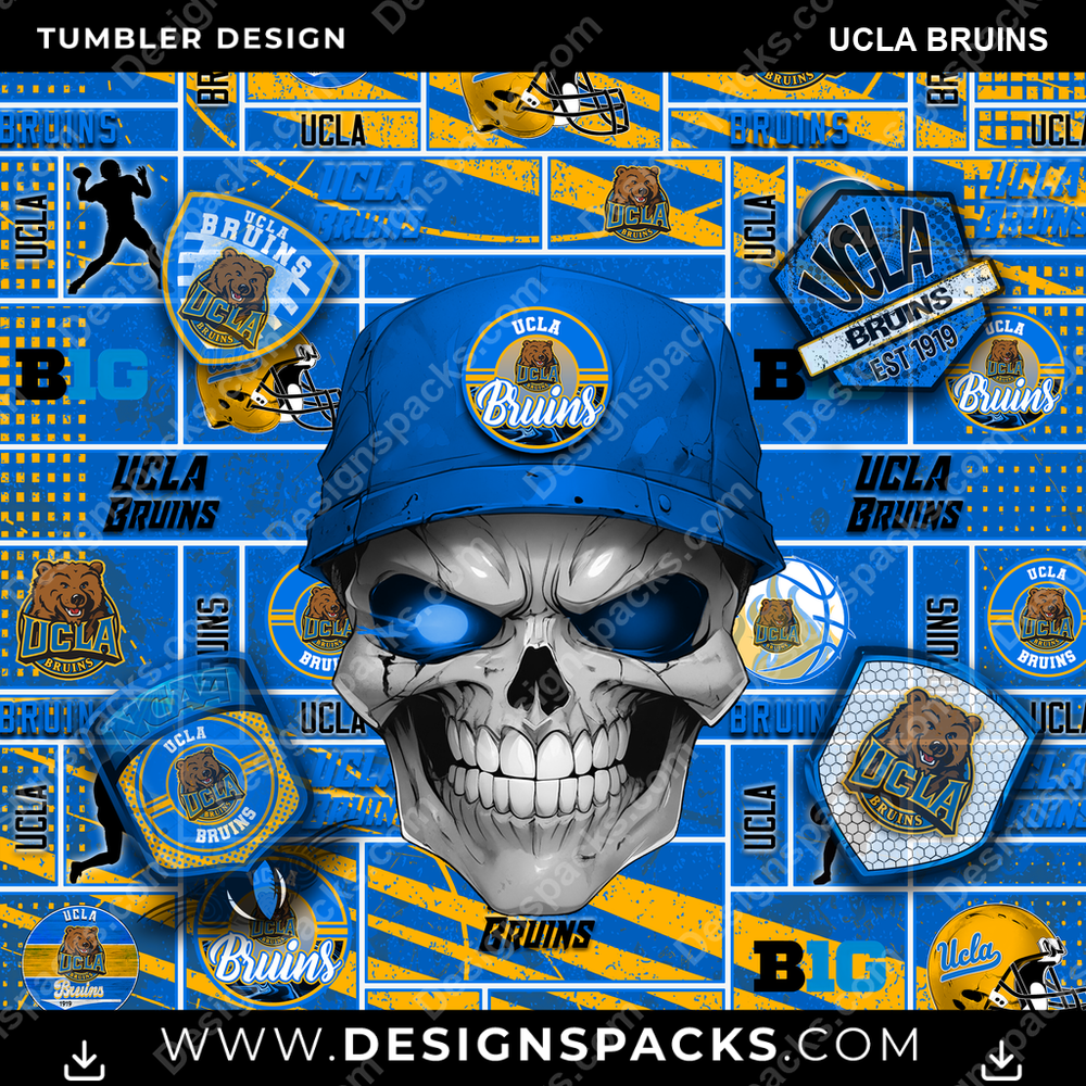 College Sport Skull UCLA Bruins Tumbler Digital Wrap Design