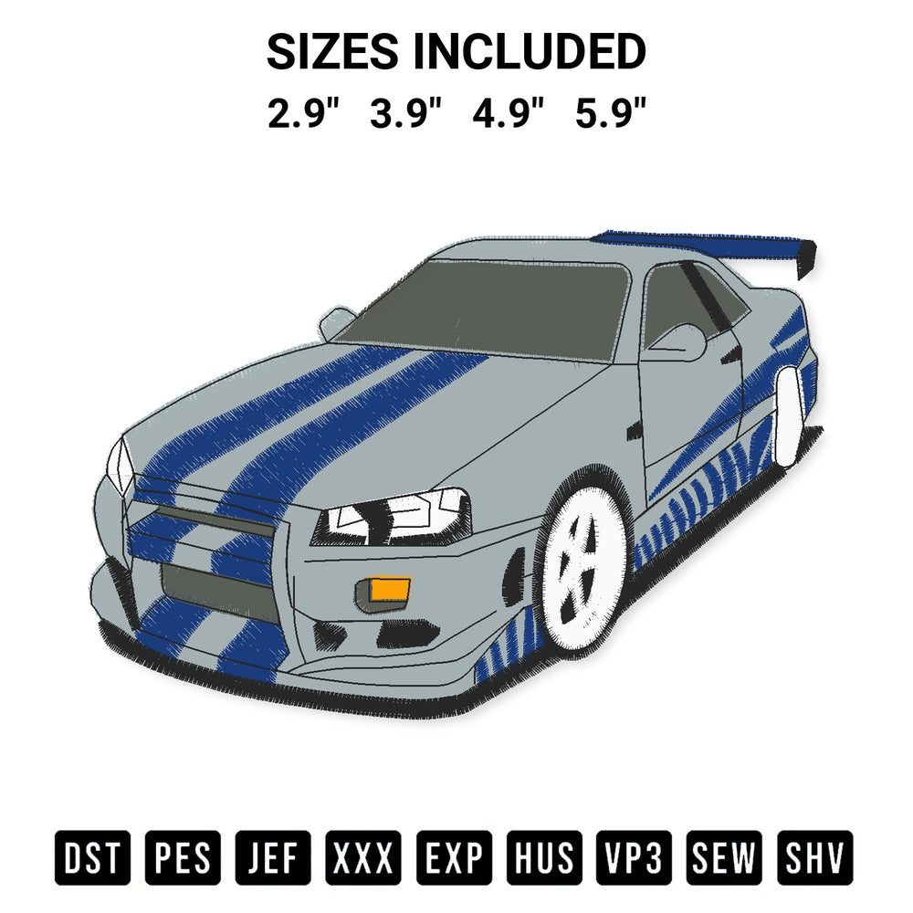 Add a unique touch to your apparel with the Fast And Furious Brian Bullet Car Embroidery Design embroidery file. Premium instant download available now on Designspacks.com. Available sizes: 2.9", 3.9", 4.9", 5.9".