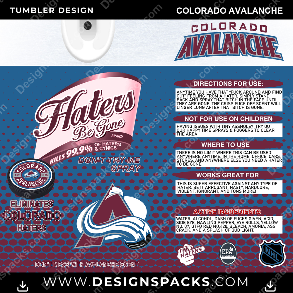 Ice Hockey Haters Be Gone Colorado Avalanche NHL Hockey Tumbler Digital Wrap Design Download