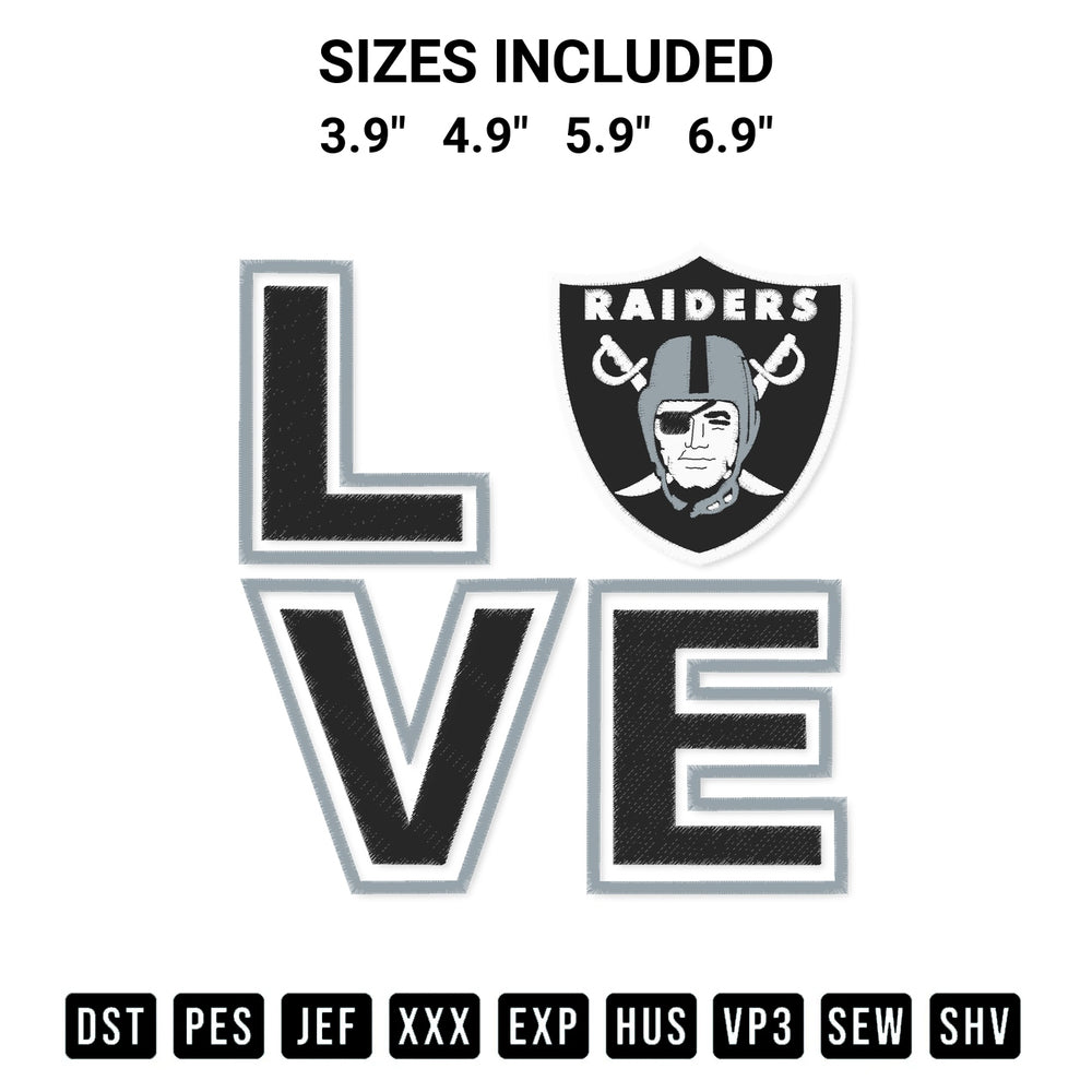 Looking for the perfect pattern? Download the Love Las Vegas Raiders Embroidery Design embroidery design today at Designspacks.com. Crisp, clean stitching guaranteed. Available sizes: 3.9", 4.9", 5.9", 6.9".