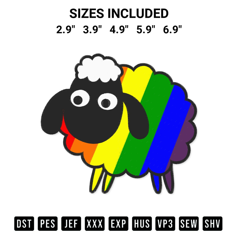 Looking for the perfect pattern? Download the Pride Sheep Embroidery Design embroidery design today at Designspacks.com. Crisp, clean stitching guaranteed. Available sizes: 2.9", 3.9", 4.9", 5.9", 6.9".