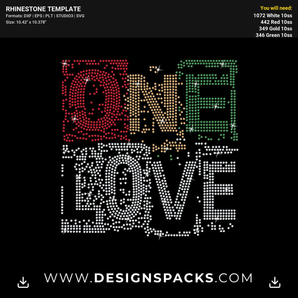 One Love Rasta Reggae Rhinestone Digital Template