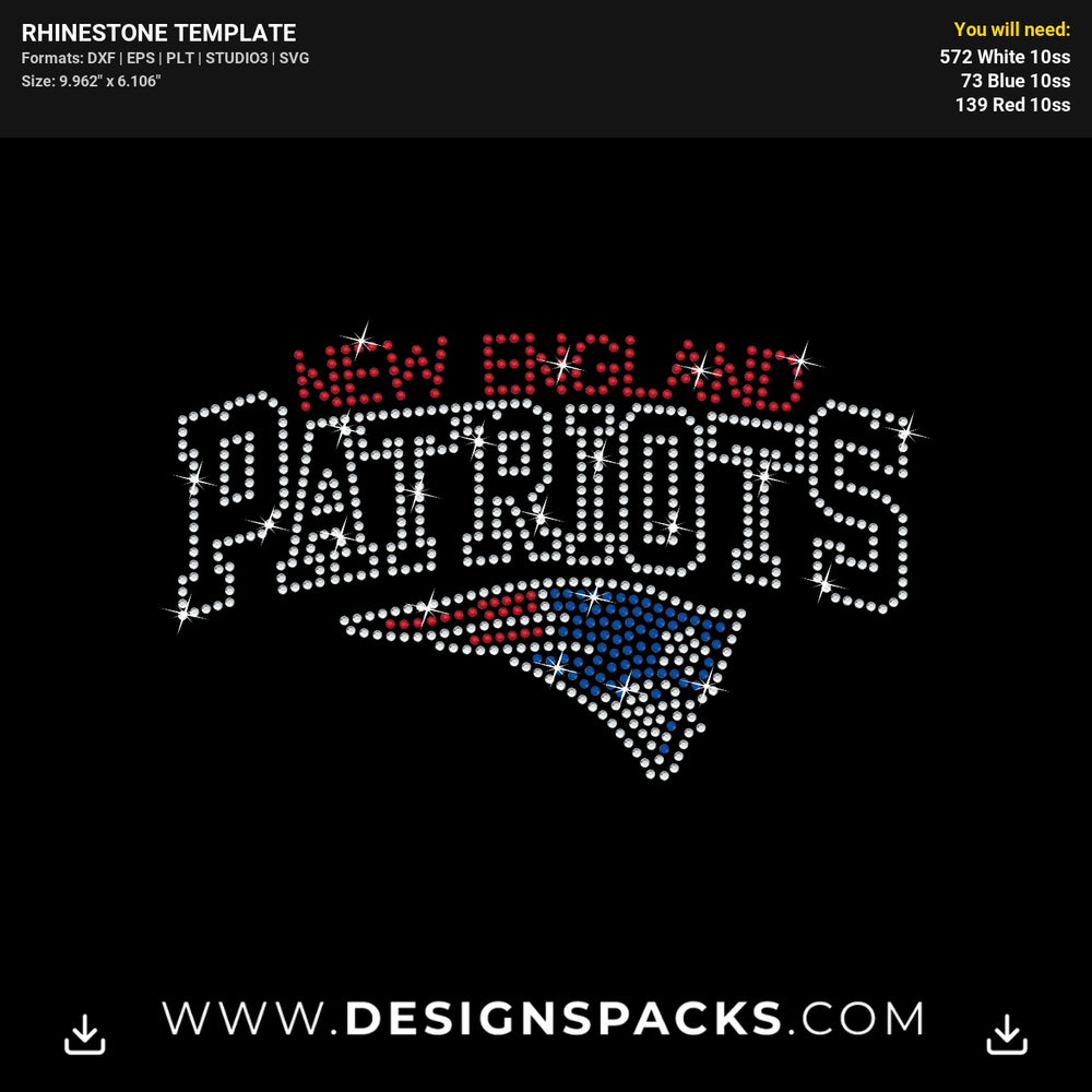 New England Patriots Curve Text Rhinestone Digital Template