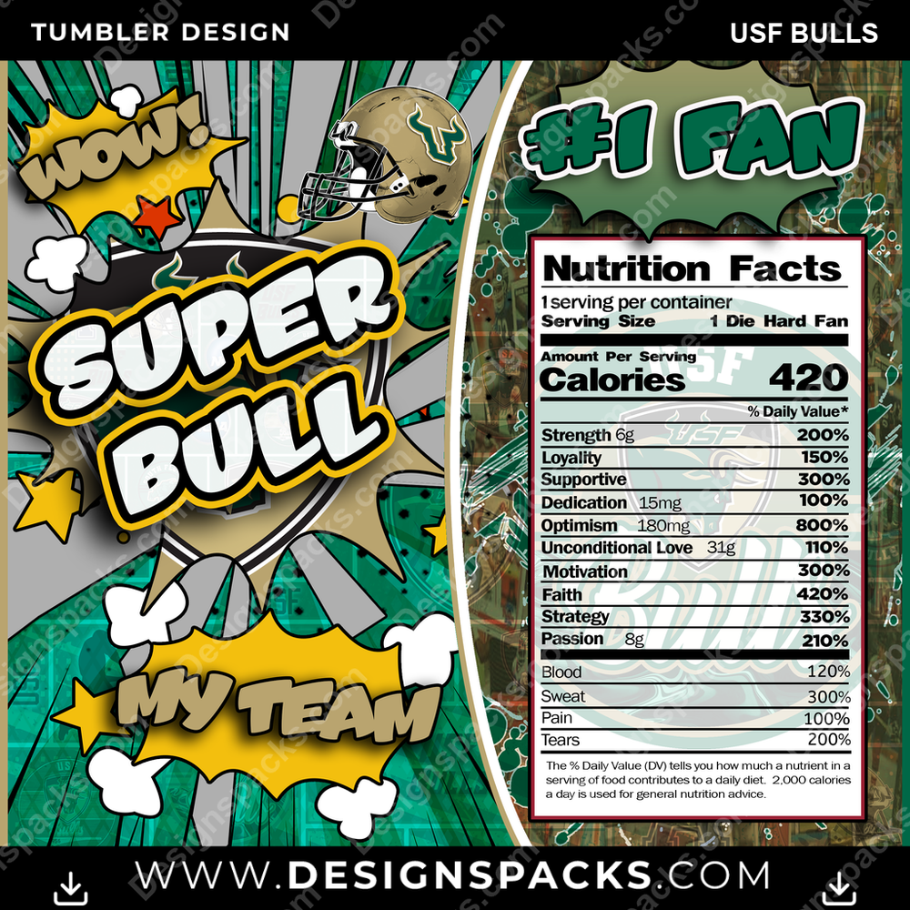 College Sport Super Team USF Bulls NCAA College Sport Tumbler Digital Wrap Design Download