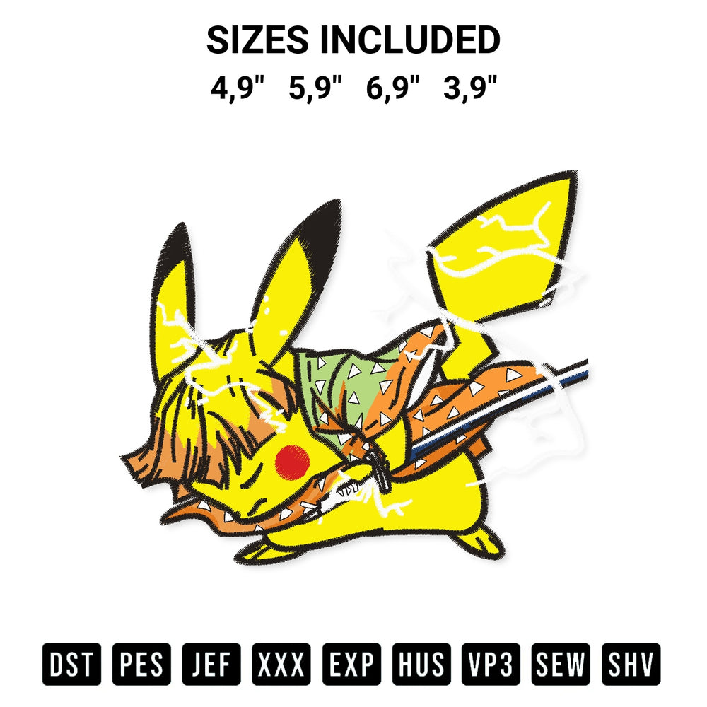 Create amazing crafts with the Pikachu Costume Agatsuma Zenitsu Anime Logo Embroidery Design embroidery file. High-quality digital download from Designspacks.com, perfect for beginners and pros. Available sizes: 4,9", 5,9", 6,9", 3,9".