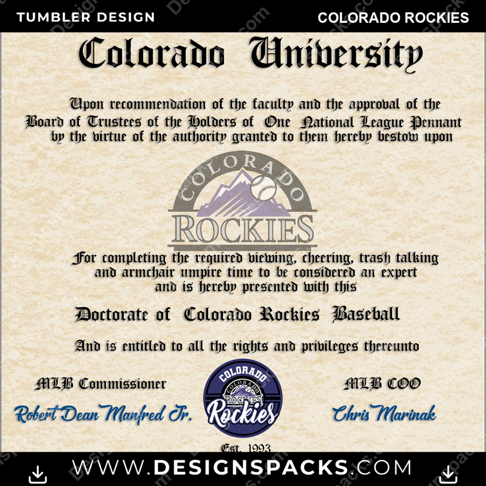 Baseball Diploma Colorado Rockies Tumbler Digital Wrap Design