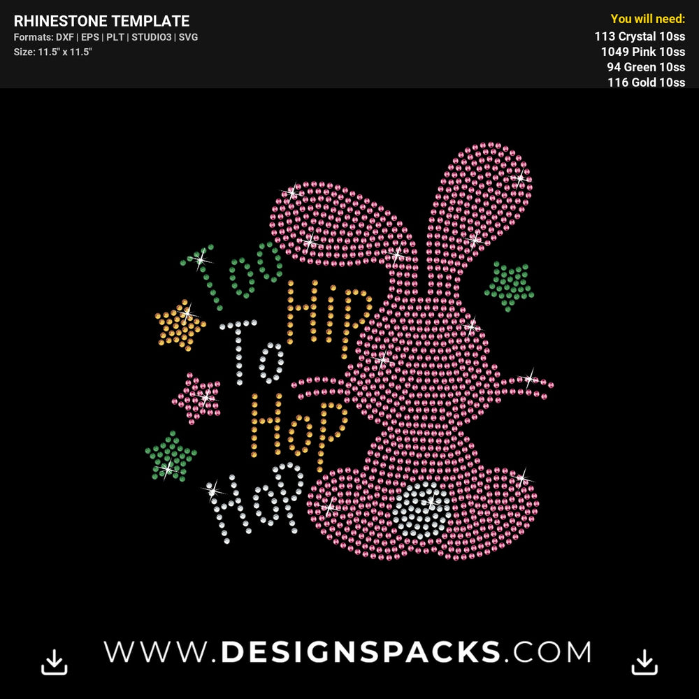 Too Hip Hop Easter Bunny Rhinestone Digital Template