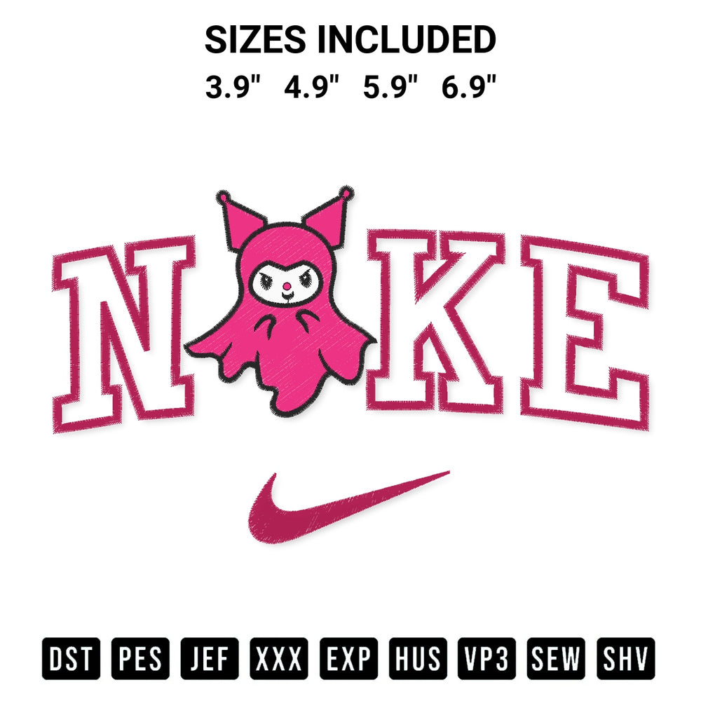 Create amazing crafts with the Nike Kuromi Ghost Embroidery Design embroidery file. High-quality digital download from Designspacks.com, perfect for beginners and pros. Available sizes: 3.9", 4.9", 5.9", 6.9".