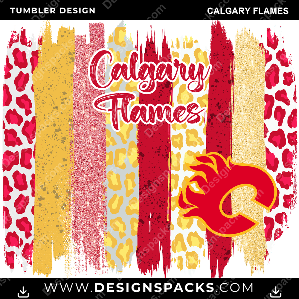 Hockey Brush Strokes Calgary Flames Tumbler Digital Wrap Design
