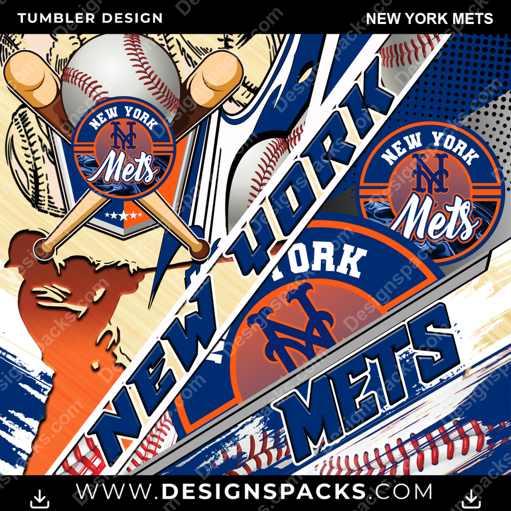 Baseball Silhouette New York Mets Tumbler Digital Wrap Design