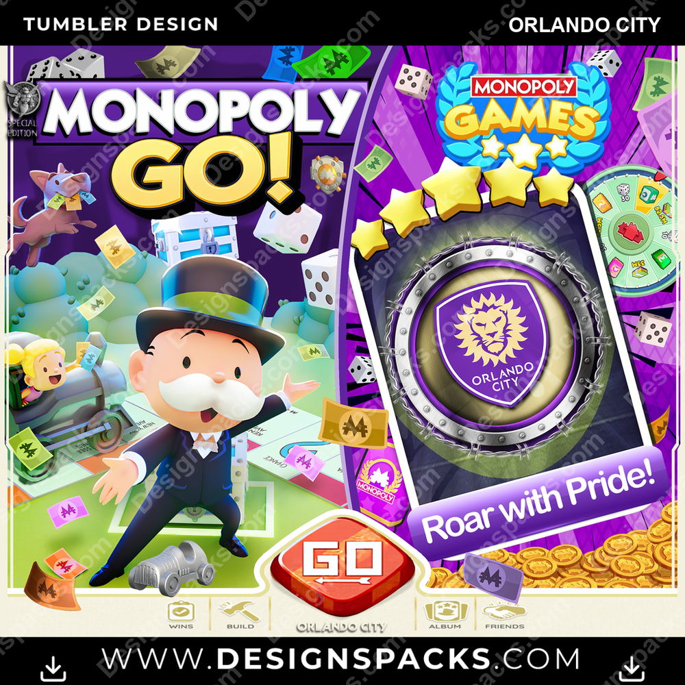 US Soccer Monopoly Go! Orlando City Tumbler Digital Wrap Design Download