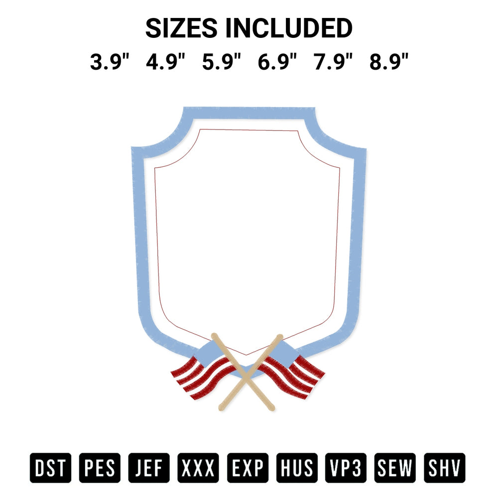 Transform your fabrics with the Banner Frame American Flag Embroidery Design embroidery design. Instant access to premium digitized patterns at Designspacks.com. Available sizes: 3.9", 4.9", 5.9", 6.9", 7.9", 8.9".