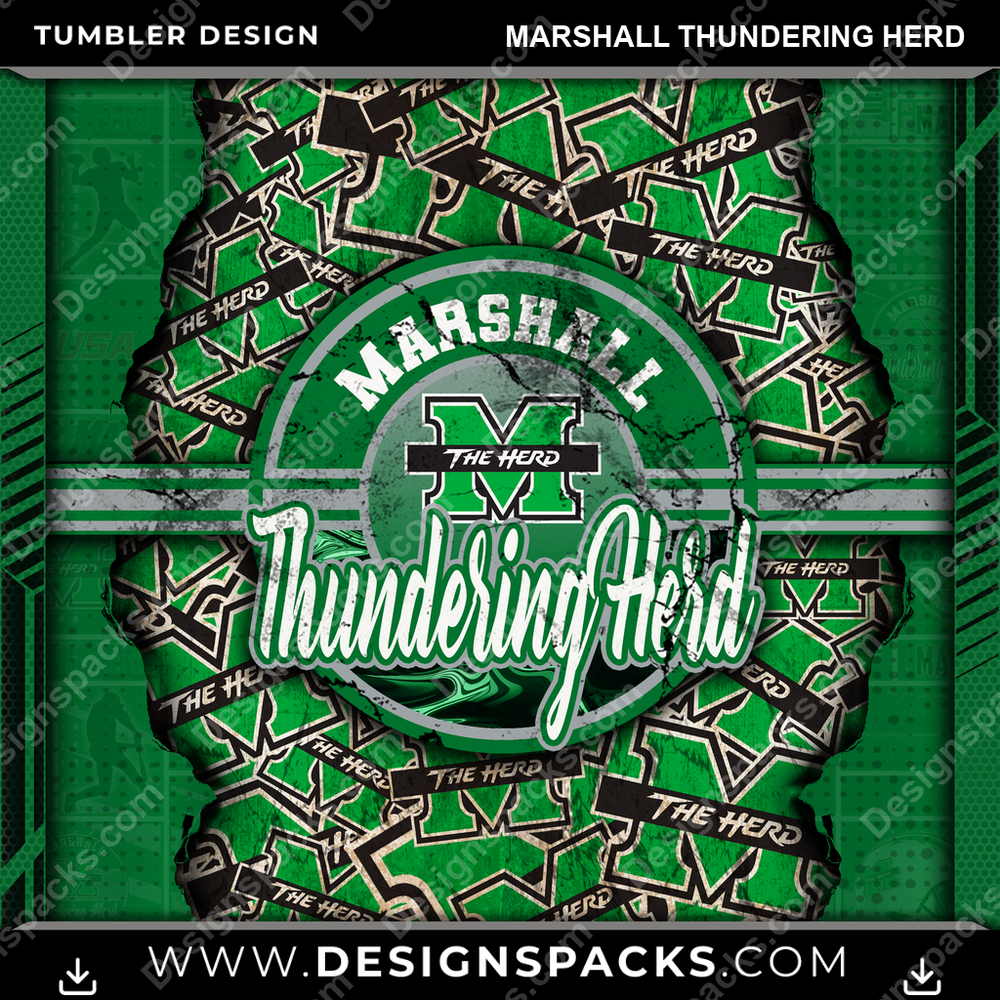College Sport Ripped Marshall Thundering Herd Tumbler Digital Wrap Design