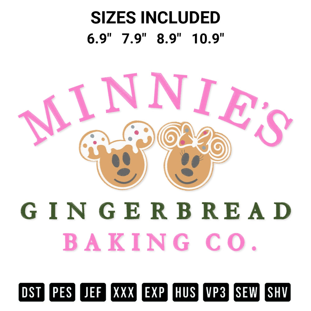 Discover the perfect addition to your crafting collection: Minnie Gingerbread Embroidery Design embroidery file. Instantly available at Designspacks.com. Available sizes: 6.9", 7.9", 8.9", 10.9".