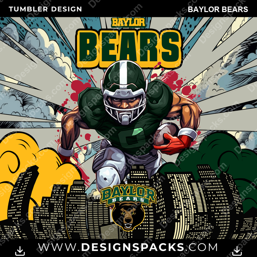 College Sport Comic Cover Baylor Bears Tumbler Digital Wrap Design