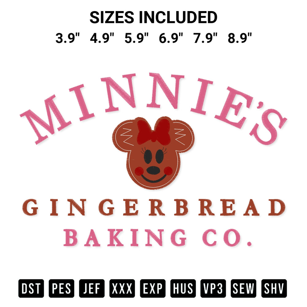 Download the Minnies Gingerbread Embroidery Design machine embroidery design exclusively at Designspacks.com. Premium digitized pattern for apparel and DIY crafts. Available sizes: 3.9", 4.9", 5.9", 6.9", 7.9", 8.9".