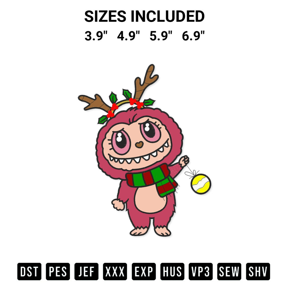 Discover the perfect addition to your crafting collection: Labubu Christmas Embroidery Design embroidery file. Instantly available at Designspacks.com. Available sizes: 3.9", 4.9", 5.9", 6.9".