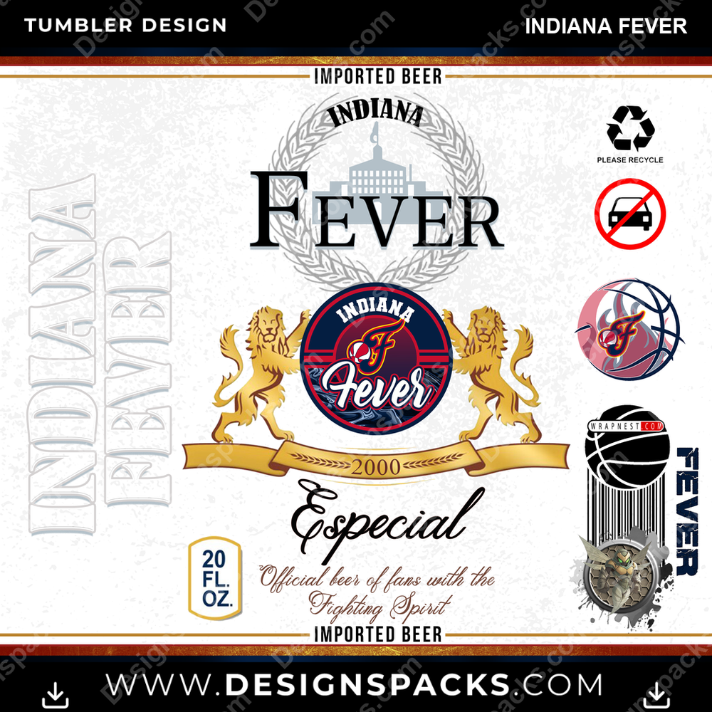 Basketball Modelo Indiana Fever Tumbler Digital Wrap Design