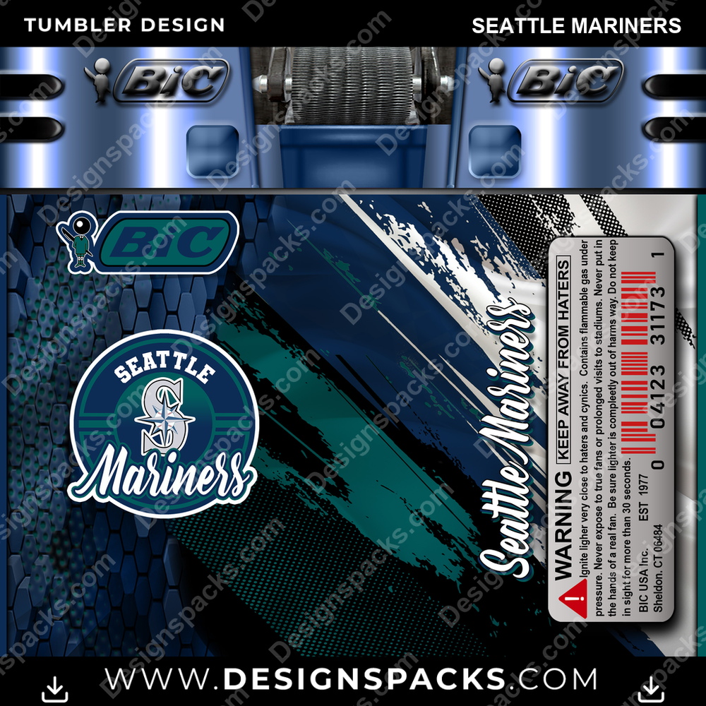 Baseball BIC Feuerzeug Seattle Mariners Tumbler Digitales Wrap-Design