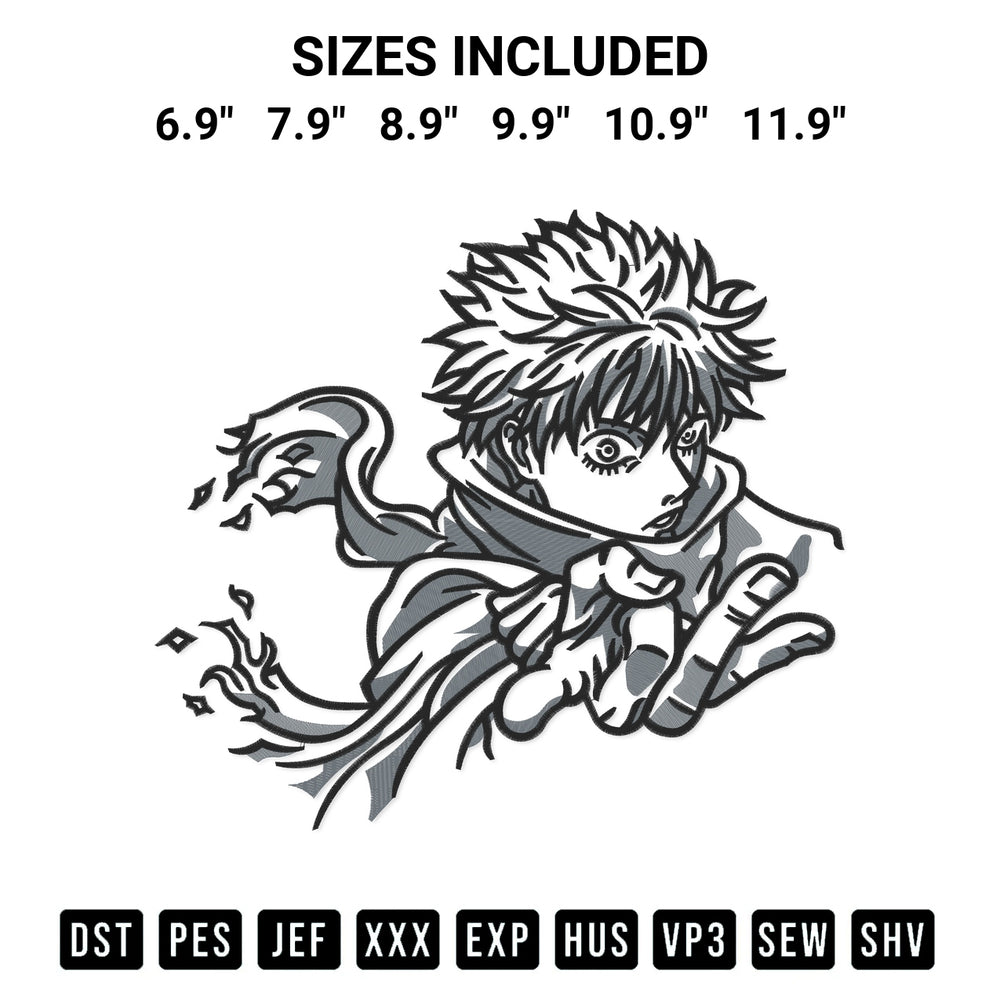 Transform your fabrics with the Pattern Satoru Gojo Embroidery Design embroidery design. Instant access to premium digitized patterns at Designspacks.com. Available sizes: 6.9", 7.9", 8.9", 9.9", 10.9", 11.9".