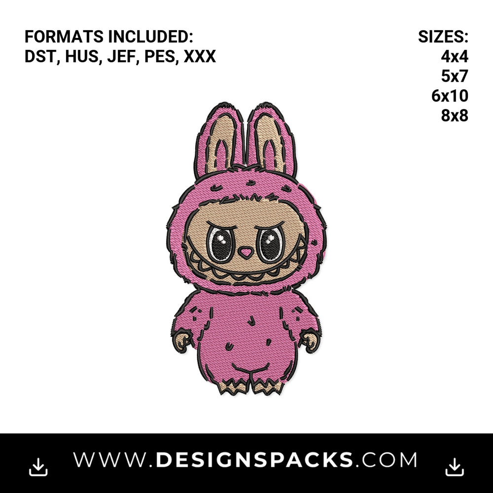 Cute Pink Bunny Monster Embroidery Design - Instant digital download pattern at Designspacks.com