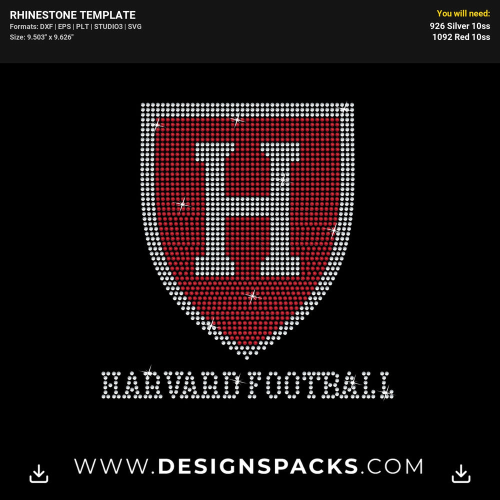 Harvard Football Shield Crest Rhinestone Digital Template