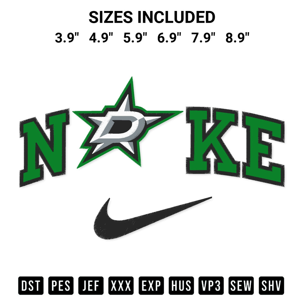 Download the Nike Dallas Stars Embroidery Design machine embroidery design exclusively at Designspacks.com. Premium digitized pattern for apparel and DIY crafts. Available sizes: 3.9", 4.9", 5.9", 6.9", 7.9", 8.9".