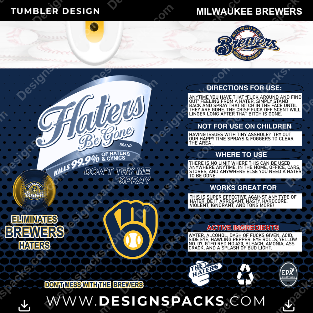 Baseball Haters Be Gone Milwaukee Brewers Tumbler Digital Wrap Design