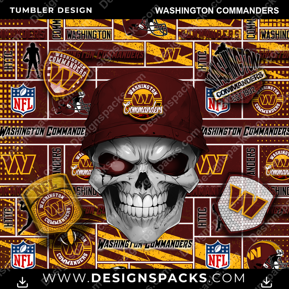 Diseño digital de vaso con calavera de fútbol americano de los Washington Commanders