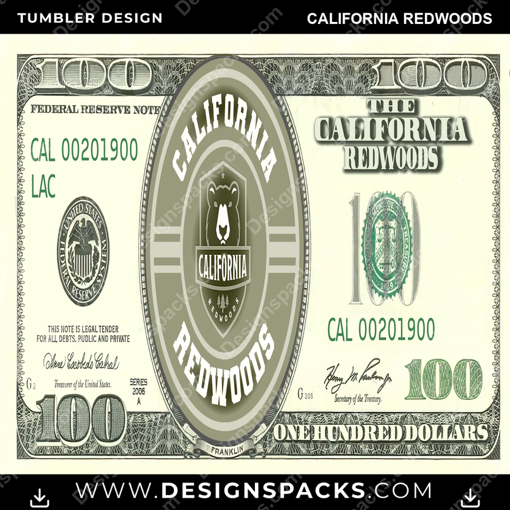 Lacrosse 100 Dollar Bill California Redwoods PLL Lacrosse Tumbler Digital Wrap Design Download