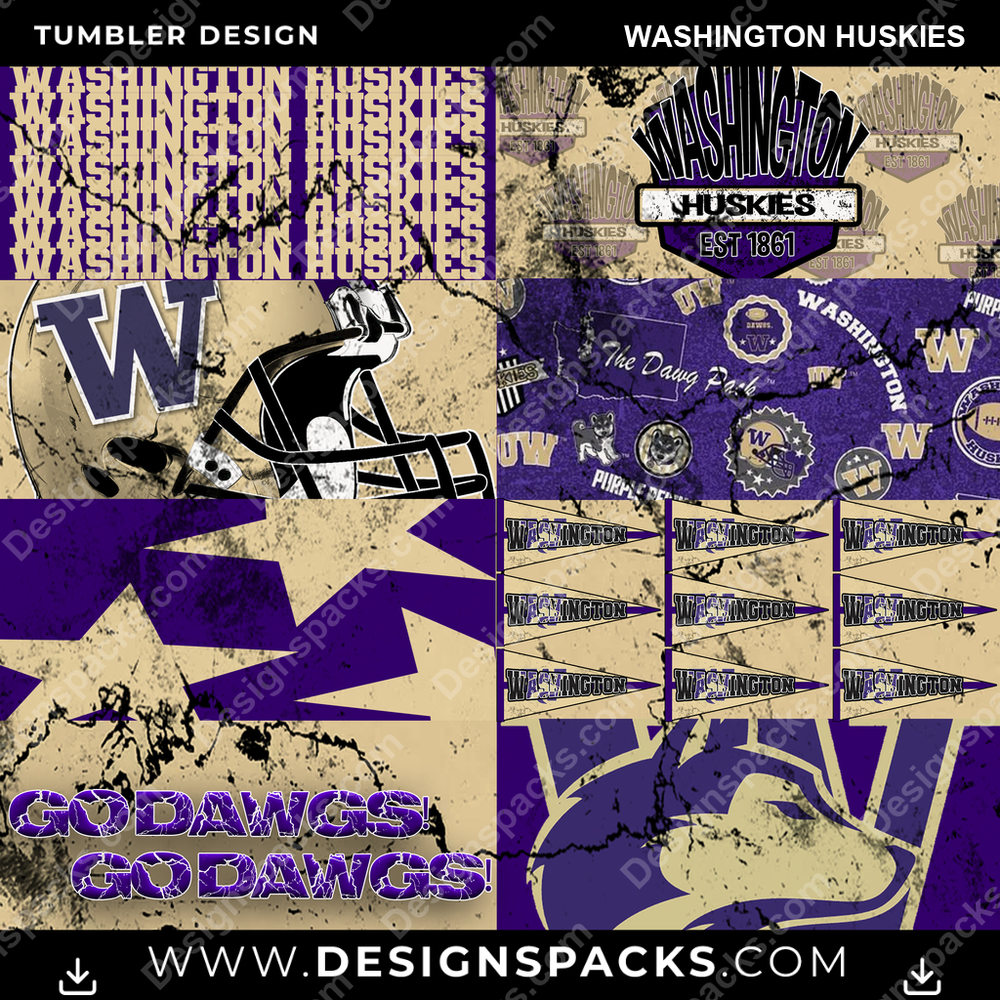 College Sport Distressed BG Washington Huskies Tumbler Digital Wrap Design
