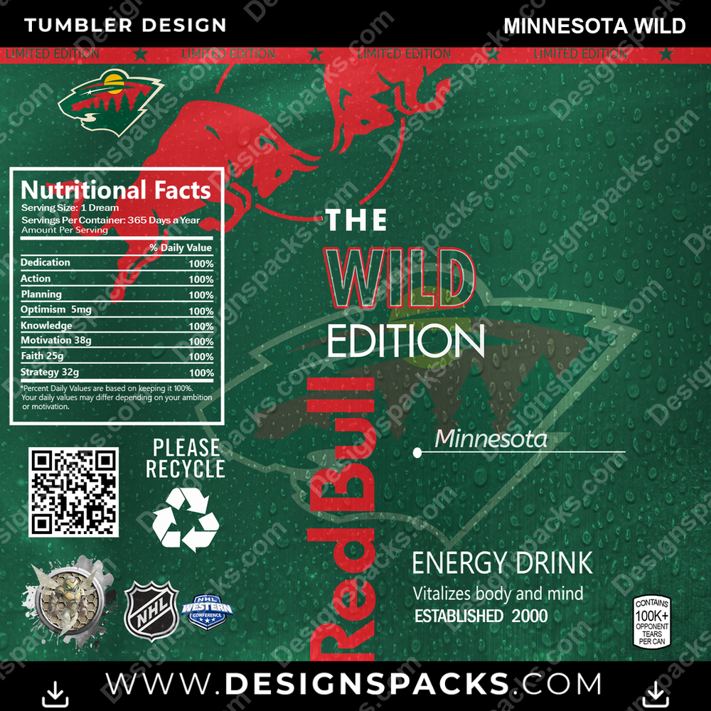 Ice Hockey Red Bull Minnesota Wild NHL Hockey Tumbler Digital Wrap Design Download