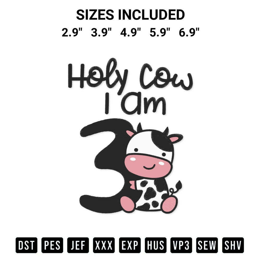 Looking for the perfect pattern? Download the Holy Cow I Am Three Boy Embroidery Design embroidery design today at Designspacks.com. Crisp, clean stitching guaranteed. Available sizes: 2.9", 3.9", 4.9", 5.9", 6.9".
