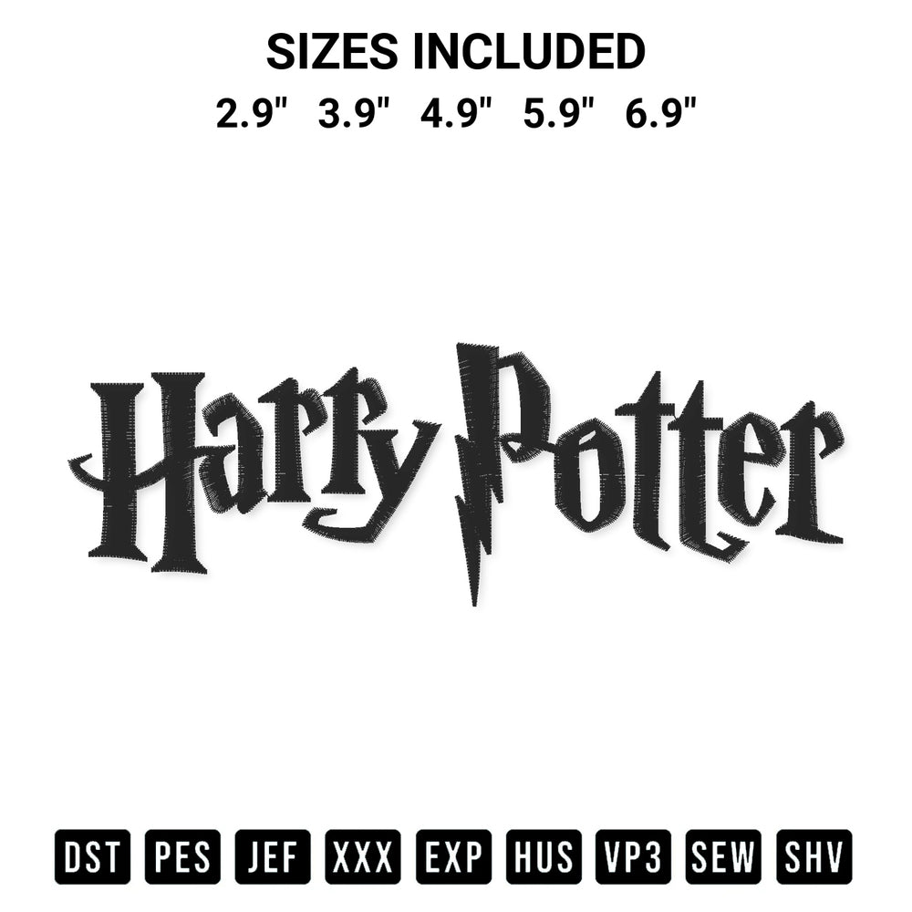 Shop the Harry Potter Logo Embroidery Design machine embroidery pattern at Designspacks.com. Beautifully digitized for flawless stitching on any fabric. Available sizes: 2.9", 3.9", 4.9", 5.9", 6.9".