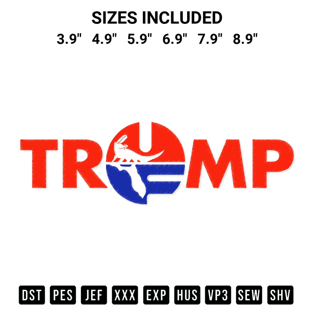 Stitch like a pro with the Trump Florida Gators Embroidery Design embroidery pattern from Designspacks.com. High-quality digital machine embroidery file. Available sizes: 3.9", 4.9", 5.9", 6.9", 7.9", 8.9".
