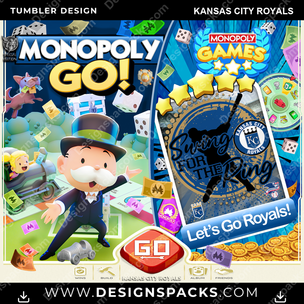 Baseball Monopoly Go! Kansas City Royals Tumbler Digital Wrap Design