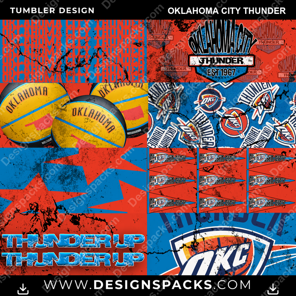 Basketball Distressed BG Oklahoma City Thunder Tumbler Digital Wrap Design