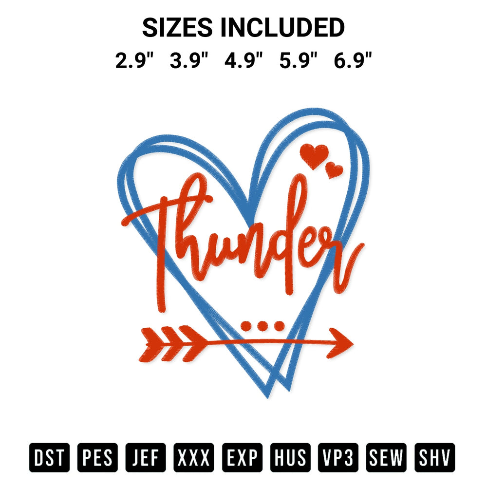 Shop the Oklahoma City Thunder Basketball Heart Embroidery Design machine embroidery pattern at Designspacks.com. Beautifully digitized for flawless stitching on any fabric. Available sizes: 2.9", 3.9", 4.9", 5.9", 6.9".