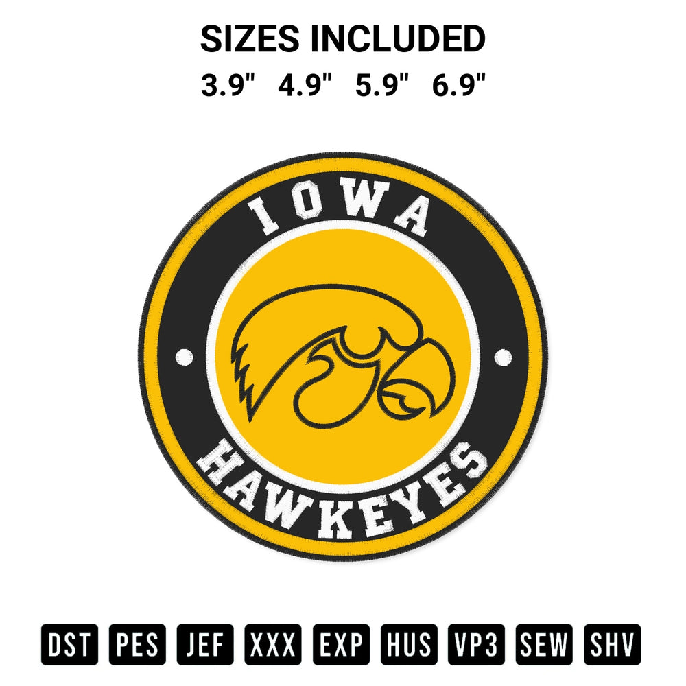 Download the Ncaa Iowa Hawkeyes Logo Embroidery Design machine embroidery design exclusively at Designspacks.com. Premium digitized pattern for apparel and DIY crafts. Available sizes: 3.9", 4.9", 5.9", 6.9".