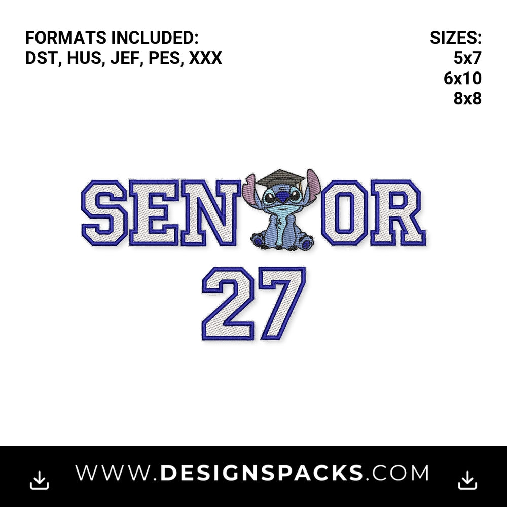 Stitch Senior 27 Graduation Embroidery Design - Instant digital download pattern at Designspacks.com