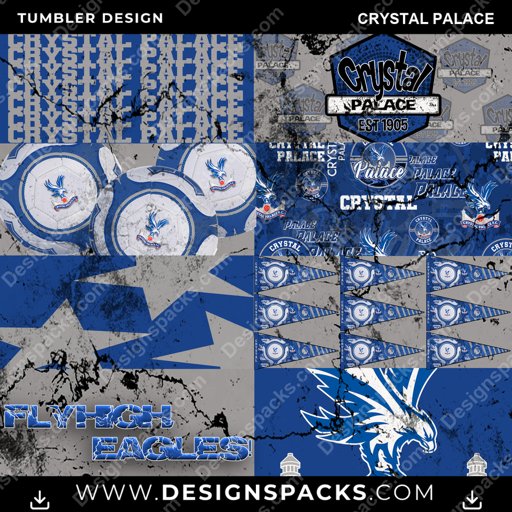 Soccer UK Distressed BG Crystal Palace Tumbler Digital Wrap Design