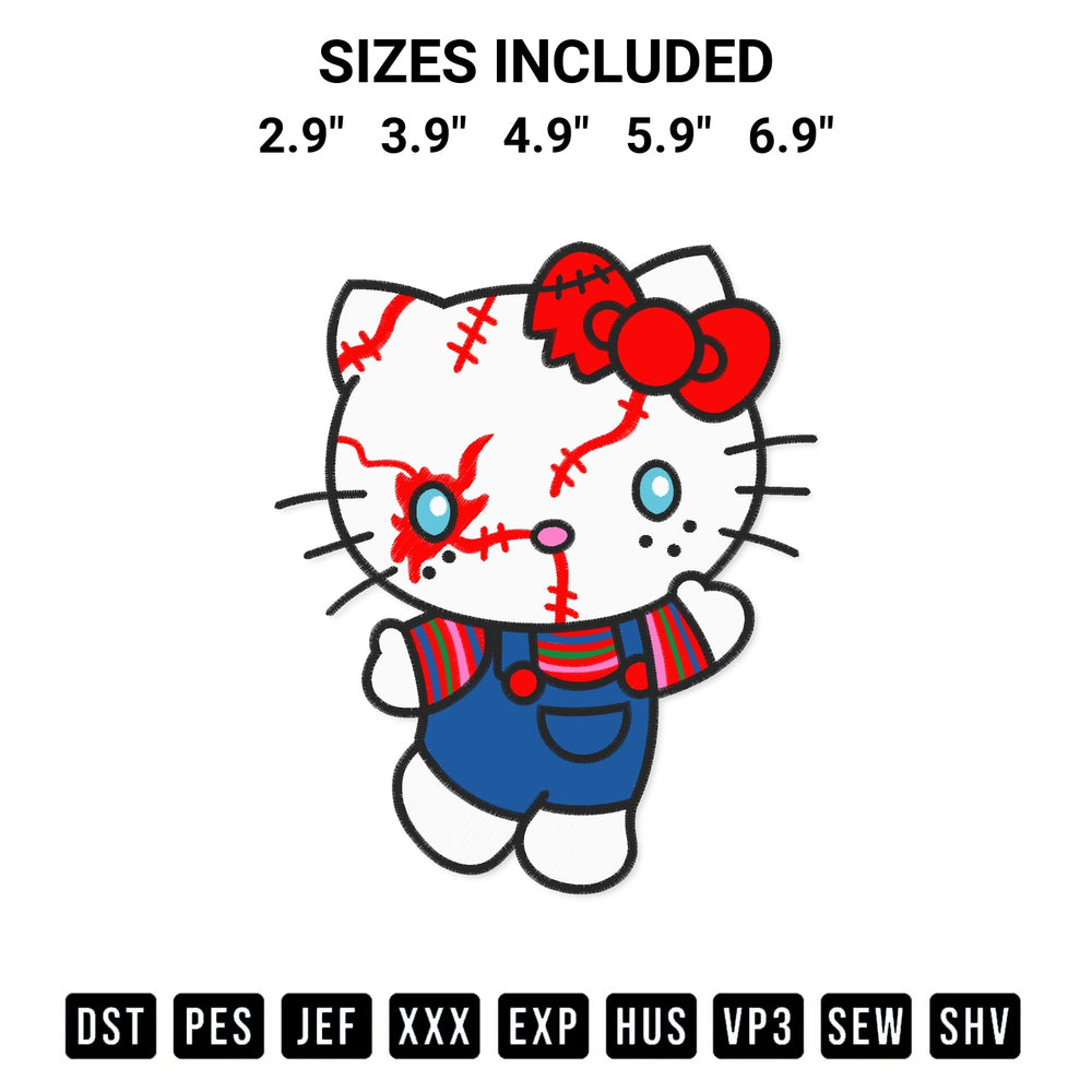 Get the Chucky Kitty Halloween Embroidery Design embroidery design for your custom crafts! Premium digitized files available for instant download at Designspacks.com. Available sizes: 2.9", 3.9", 4.9", 5.9", 6.9".