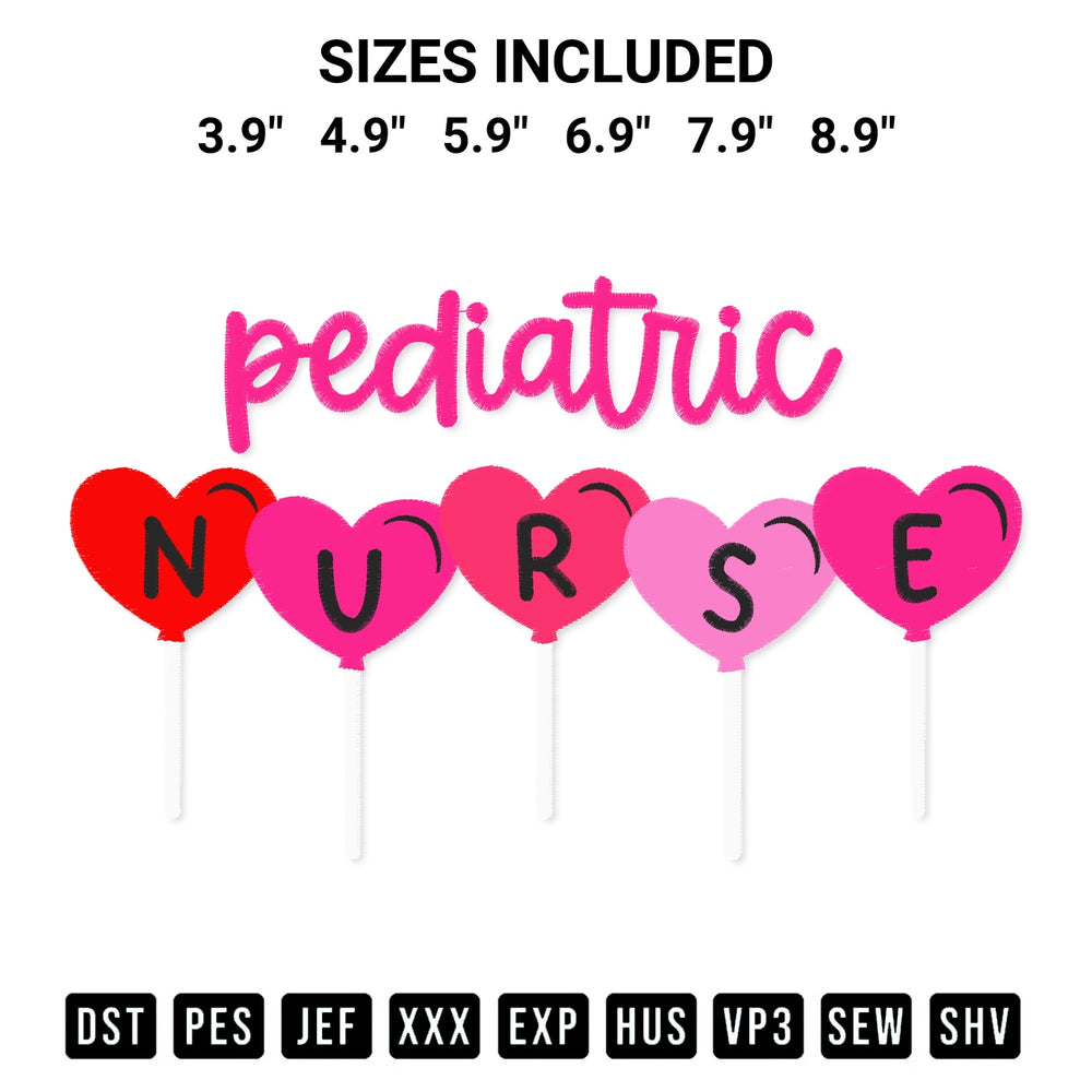 Shop the Pediatric Nurse Hearts Embroidery Design machine embroidery pattern at Designspacks.com. Beautifully digitized for flawless stitching on any fabric. Available sizes: 3.9", 4.9", 5.9", 6.9", 7.9", 8.9".