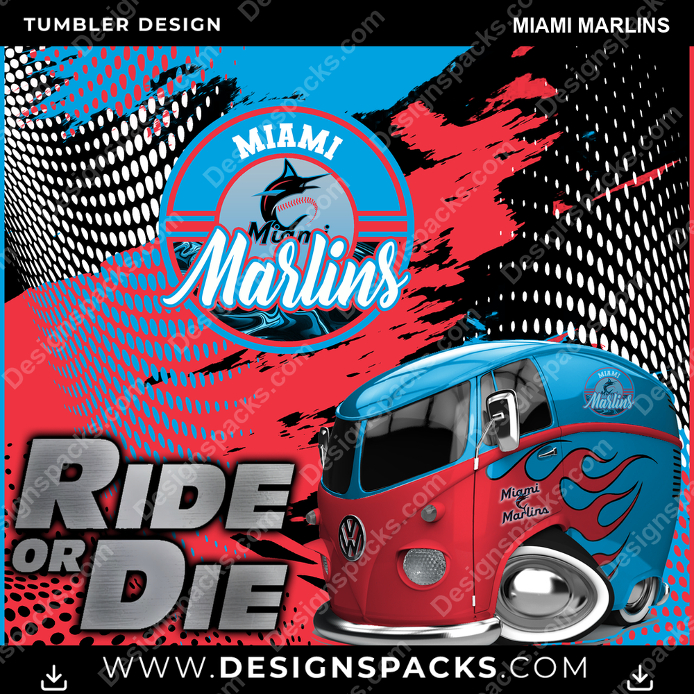 Baseball Ride or Die Miami Marlins Tumbler Digital Wrap Design