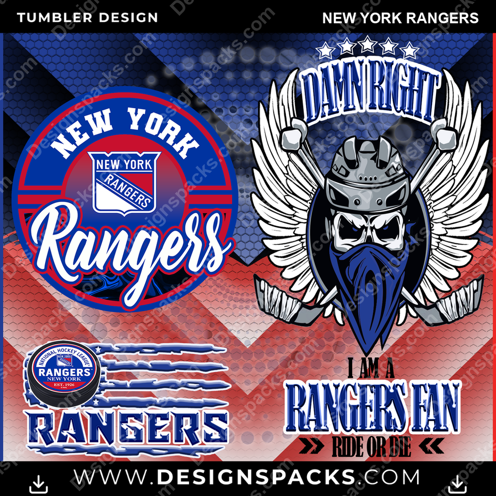 Hockey Skull Team New York Rangers NHL Hockey Tumbler Digital Wrap Design Download
