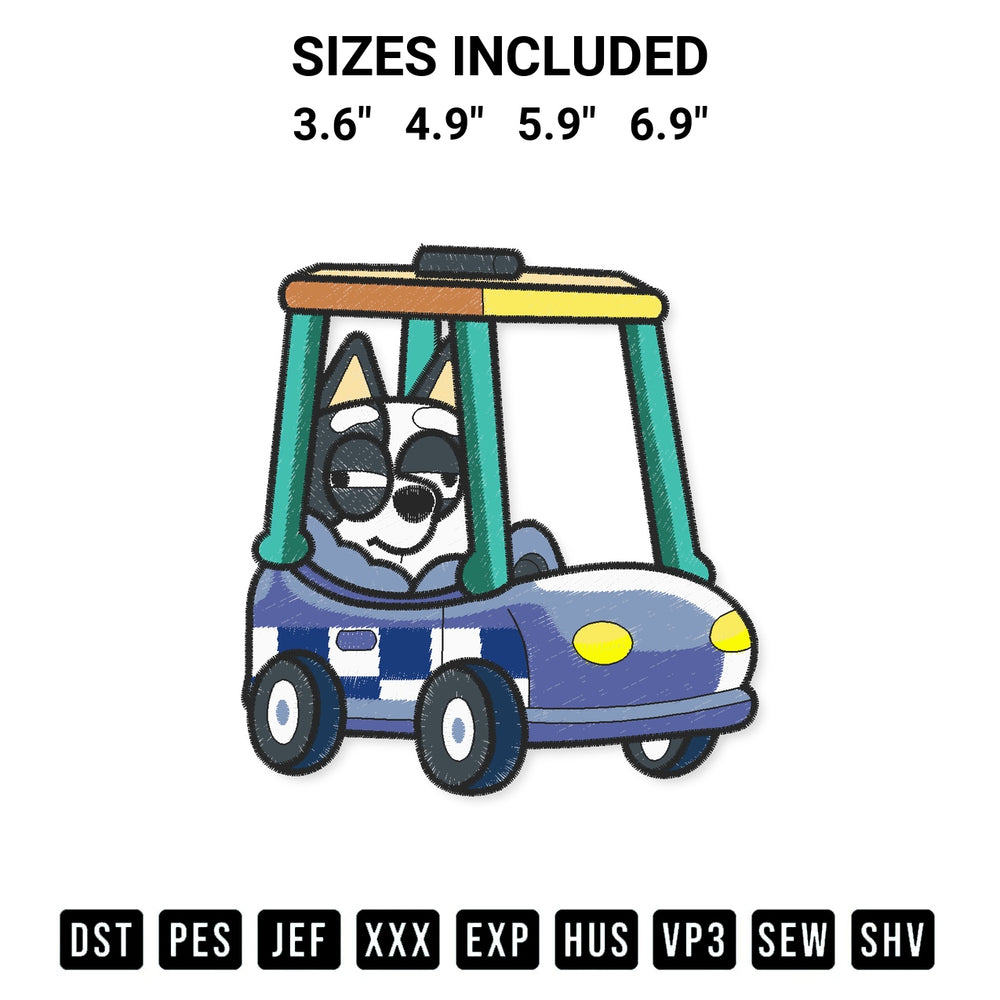 Discover the perfect addition to your crafting collection: Muffin Driving Police Car Funny Embroidery Design embroidery file. Instantly available at Designspacks.com. Available sizes: 3.6", 4.9", 5.9", 6.9".