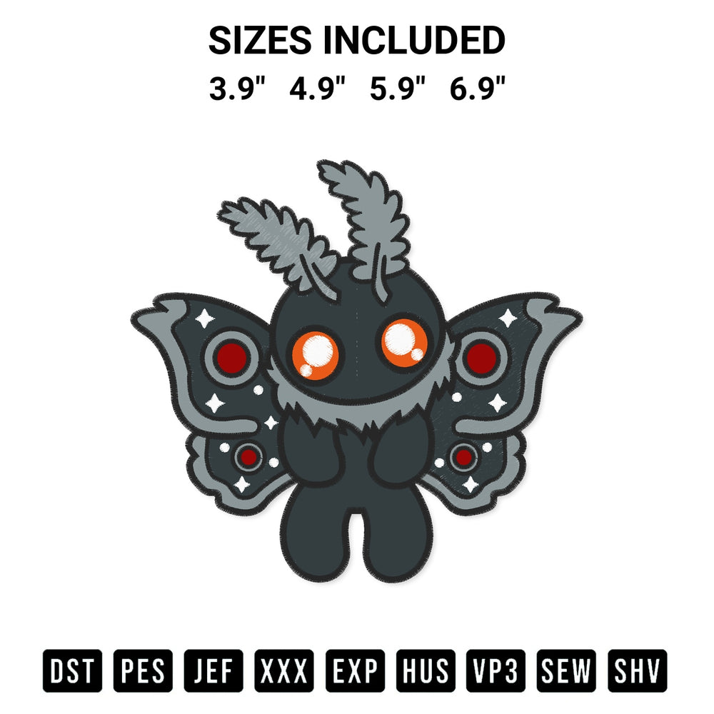 Shop the Mothman Cryptid Embroidery Design machine embroidery pattern at Designspacks.com. Beautifully digitized for flawless stitching on any fabric. Available sizes: 3.9", 4.9", 5.9", 6.9".